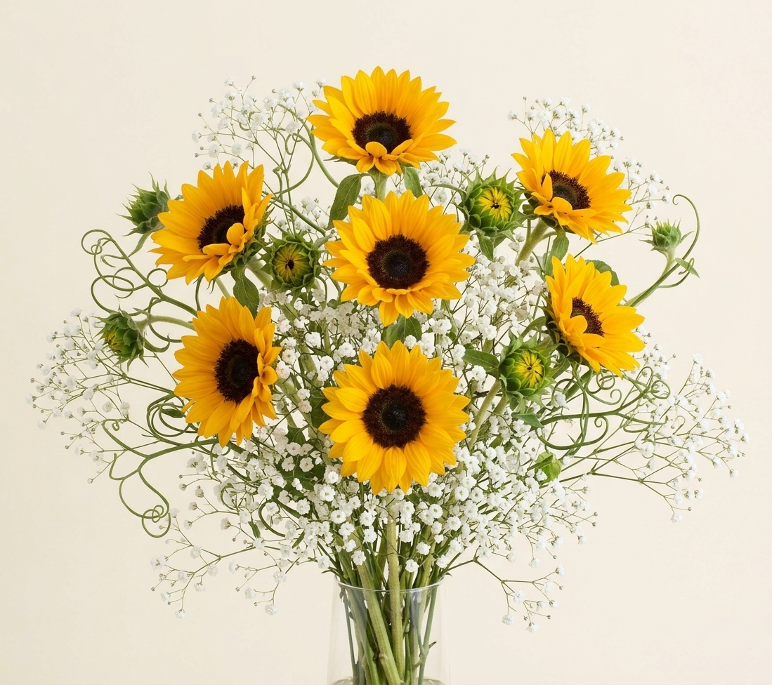 Arreglo de girasoles con flores frescas